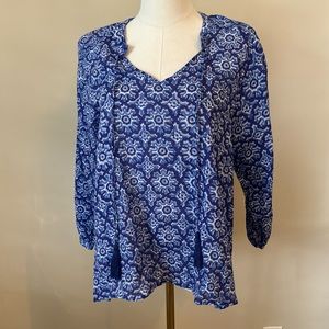 Oliphant Blue Patterned Blouse Size Medium